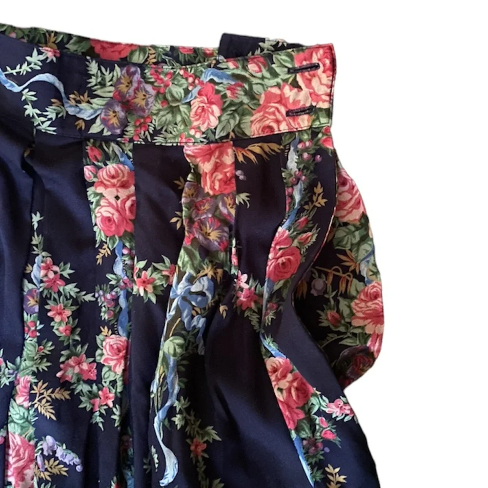 Vintage Herman Geist 100% Rayon Floral Maxi Skirt 0-2 - Picture 4 of 7